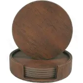 INF Set, 6 Runda PU-Läderunderlägg med Hållare Brown