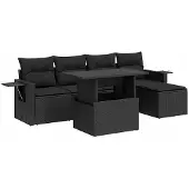 vidaXL Loungegrupp med dynor 6 delar svart konstrotting