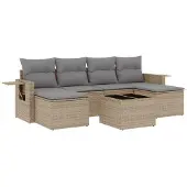 vidaXL Soffgrupp för trädgården med dynor 6 delar beige konstrotting