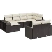 vidaXL Loungegrupp 10 delar med svarta dynor konstrotting