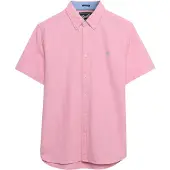 Superdry för män. M4011101A Preppy rosa oxfordskjorta (S), Casual, Bomull, Klassisk, Kort ärm, Korall