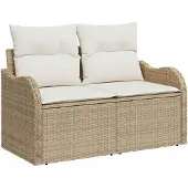 vidaXL Trädgårdssoffa med kudde Beige 121 x 62 x 69cm polyrotting 42006716