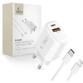 Tech-Protect NCA45W-GAN 2-portars snabbladdare 45W med blixtkabel - vit