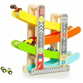MOLTO Träbana Med Ramp. Inkluderar 4 Bilar