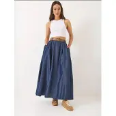 Bianco Maxi Denimkjol med Spänne och Fickor