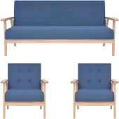 vidaXL Soffgrupp 3 delar tyg blå