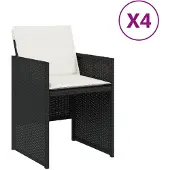 vidaXL Trädgårdsstolar med dynor 4 st svart konstrotting