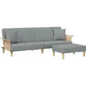 vidaXL Bäddsoffa 2-sits med kuddar och fotpall ljusgrå sammet