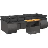 vidaXL Loungegrupp för trädgården med dynor 8 delar svart konstrotting