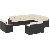 vidaXL Loungegrupp med dynor 12 delar svart konstrotting