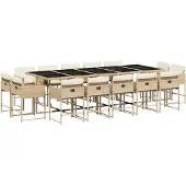 vidaXL Matgrupp för trädgården med dynor 15 delar beige konstrotting