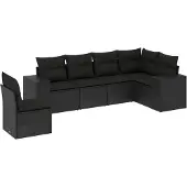 vidaXL Loungegrupp med dynor 6 delar svart konstrotting