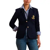 Lauren Apparel för kvinnor. 201797305005 Blazer i marinblå jacquard med snodd (S), Casual, Bomull, Klassisk, Lång ärm, Marino