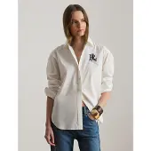 Ralph Lauren för kvinnor. 200932538001 Relaxed Fit skjorta i bomull med stretch vit (L), Casual, Lång ärm