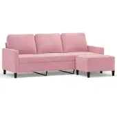 vidaXL 3-sitssoffa med fotpall rosa 180 cm sammet