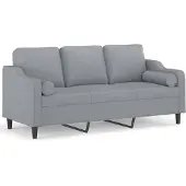 vidaXL 3-sitssoffa med prydnadskuddar ljusgrå 180 cm tyg