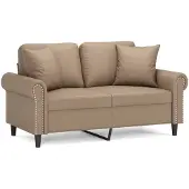 vidaXL 2-sits soffa med prydnadskuddar cappuccino 120 cm konstläder