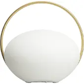 UMAGE LED-batteridriven bordslampa Orbit, vit/mässing, IP44, CCT dimbar, Vitt / opal, Vardagsrum / matsal, Syntetmaterial, Design
