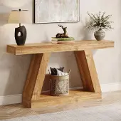 24.Se Avlastningsbord i trä / konsolbord i farmhouse-stil / smalt avlastningsbord i rustik design för hall och vardagsrum