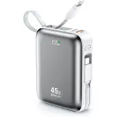 Wisam Powerbank 45W 10000 mAh med USB-C- och Lightningkabel - Grå
