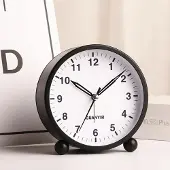 24.Se Tyst Analog väckarklocka Rund - Svart