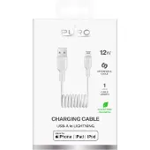 Puro 12W USB-A - Lightning Spiralkabel 1m - Vit