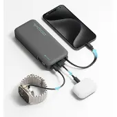 Cuktech CUKP200NGLLG 55W 20000mAh Powerbank med inbyggd USB-C-kabel - Vit