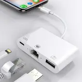 24hShop Multiport-adapter för iPhone och iPad med Lightning till Ethernet, USB och Lightning