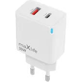 MaXlife GaN Laddare med PD QC 1xUSB-C 1xUSB 30W - Vit