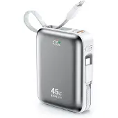 BWOO Powerbank 45W 10000 mAh med USB-C- och Lightningkabel - Grå