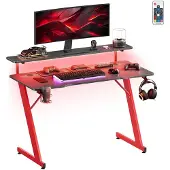 Songmics Gamingbord med LED-belysning 120x55x90,5cm - Röd/Svart