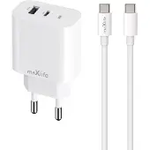 MaXlife USB-Laddare PD QC 30W med USB och USB-C + USB-C-Kabel 60W