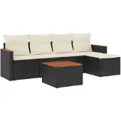 vidaXL Loungegrupp med dynor 6 delar svart konstrotting