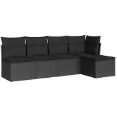 vidaXL Loungegrupp för trädgården med dynor 5 delar svart konstrotting