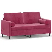 vidaXL 2-sitssoffa med prydnadskuddar vinröd 140 cm sammet