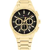 Tommy Hilfiger Black Dial Gold Plated Stainless Steel Chain Link Watch