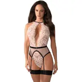 Obsessive - body med strumpebandshållare - rosa - L/XL
