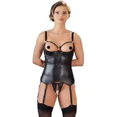 Cotelli collection Bondage Bondage - glansig push-up‑topp med handbojor (svart) - XL