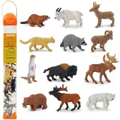 Safari Ltd. North American Wildlife Toob - 12 handmlade mini -figurer inklusive Grizzly Bear Bison Moose & More - Utbildningsleksakssiffror fr
