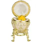 Danila-Souvenirs Faberge stil Rosenknopp ägg Smyckeskrin med blomma 9 cm krämfärg