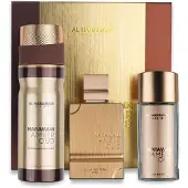 Al Haramain Amber Oud Gold Edition 3-pc presentset fr unisex - Lyxig Kln & parfym fr mn och kvinnor - 2,5 oz EDP Spray 1 oz EDP Spray 6,6 oz