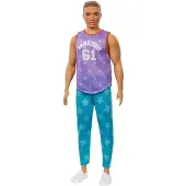 Barbie Ken Fashionistas Docka #165 med Brun Hår, Lila Top, Blå Joggers & Vita Skor, Lek för Barn 3 till 8 År