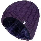 Heat Holder Kvinnlig ribbad kabelstickad fleece fodrad termisk stickad mössa