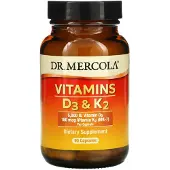 Dr. Mercola , Vitaminer D3 & K2, 90 kapslar