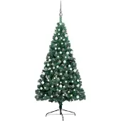 vidaXL Halv Plastgran Med Led Och Julgranskulor 180 Cm Grön