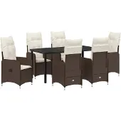 vidaXL Trädgårdsmöbelset med kudde 7 pcs Brun Poly rattan