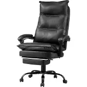 Vevor Kontorsstol med hög rygg, fotstöd och ländryggskudde, ergonomisk skrivbordsstol 135° lutbar och justerbar höjd, snurrstol i PU-läder för arbete, studier, spel, svart