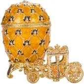 Danila-Souvenirs Faberge stil Kejserligt kröningsägg Smyckeskrin med vagn 10 cm gul
