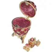 Danila-Souvenirs Faberge stil Kejserligt kröningsägg Smyckeskrin med vagn 6,5 cm röd
