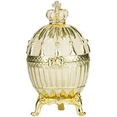 Danila-Souvenirs Faberge stil Ribbstickat ägg Smyckeskrin med kejsarkronan 9 cm krämfärg